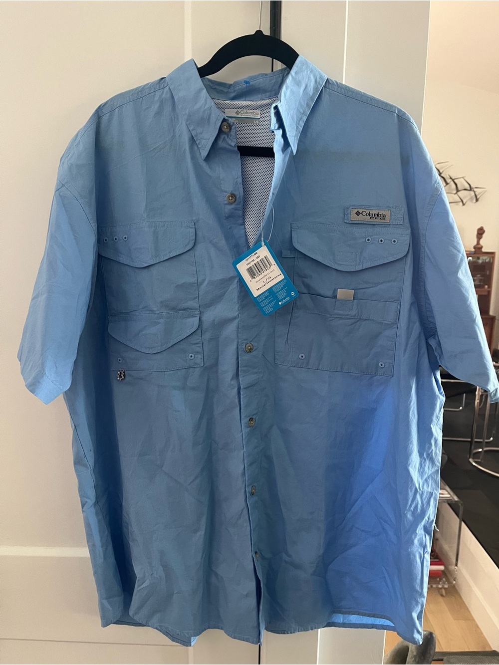 NWT Columbia PFG Short Sleeve Fishing Shirt - Light Blue vented
